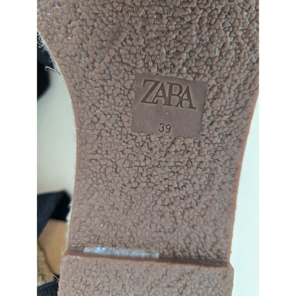ZARA Lace-Up Espadrille Flats Size 8 US NWT Summer Coastal Sandals Black Tan - Picture 11 of 13